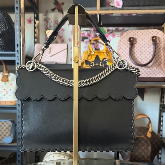 Fendi Black Kani Leather Satchel with Multicolored Stud Accents and Charm - Picture 4 of 7